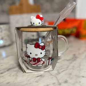 Hello Kitty Holiday Glass Mug w/ Lid & Spoon